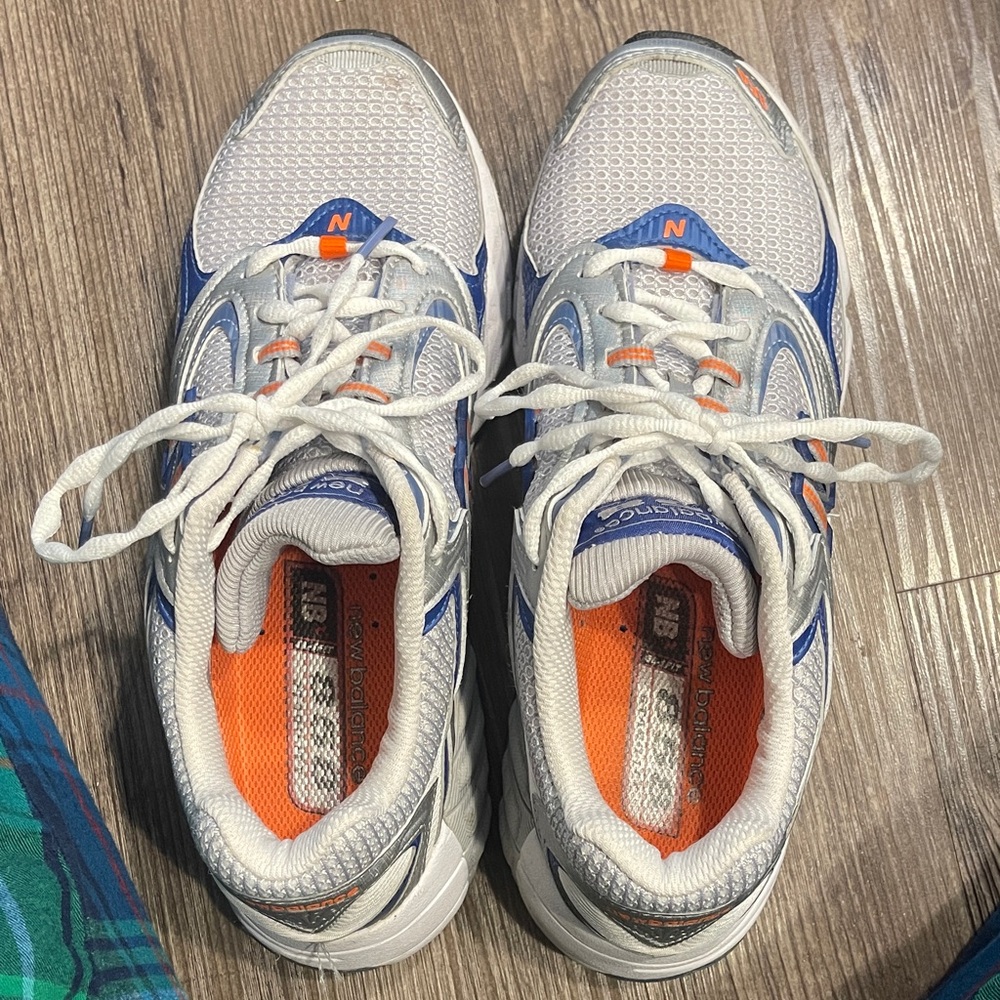 New Balance Athletic Shoes in White, Blue, and Orange